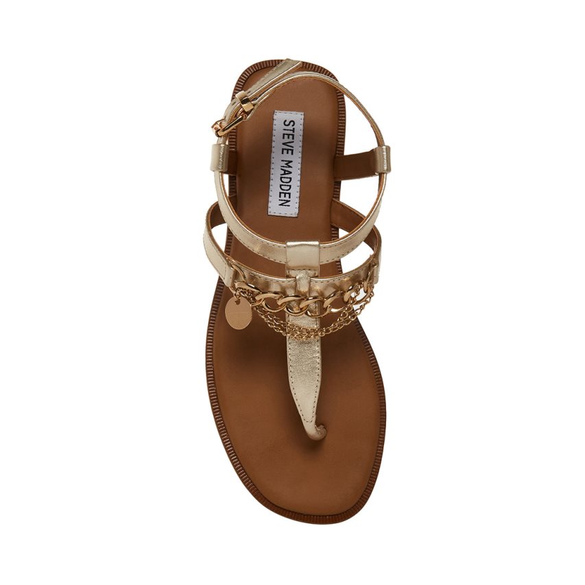 Gold Steve Madden Azalia Leather Women's Flat Sandals | PH 6132ZYT